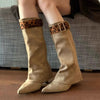 Retro Western Slimming Belt Buckle Middle Boots