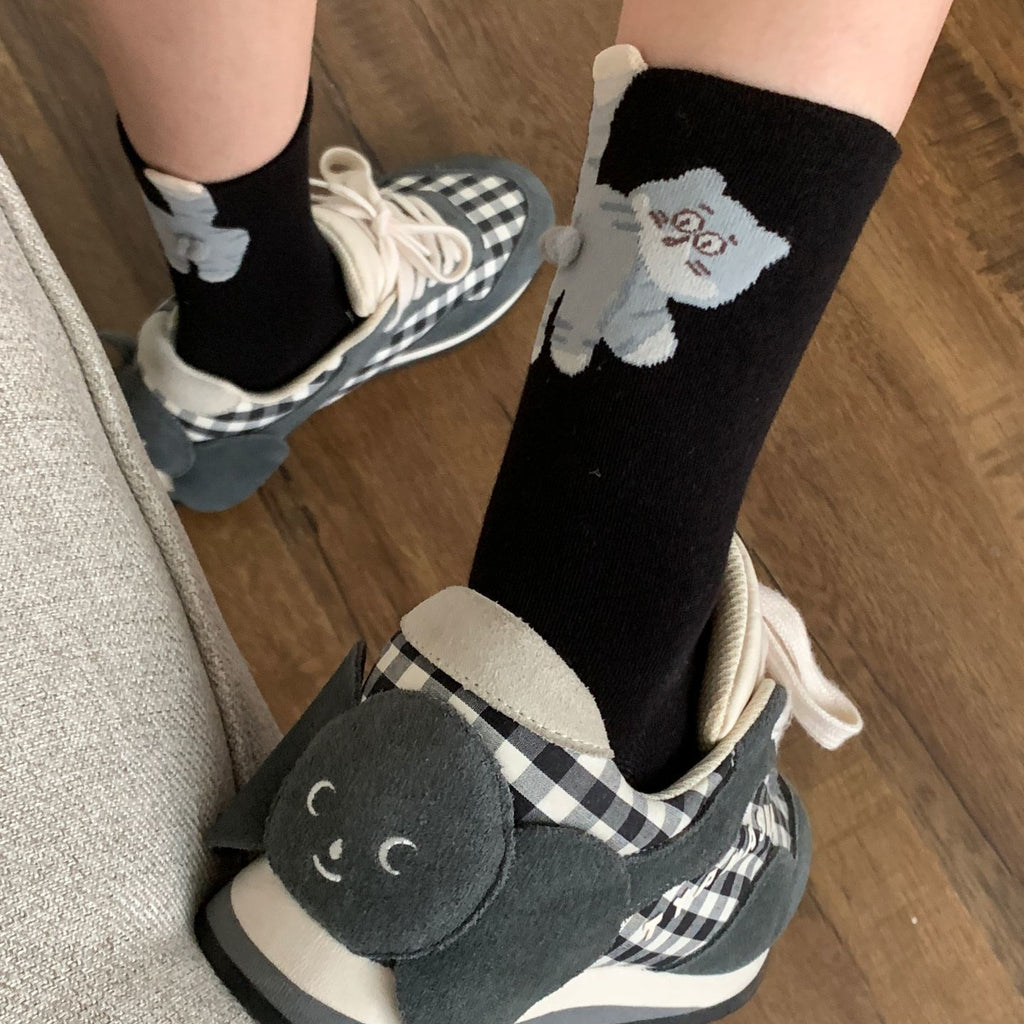 Women's Thin Solid Color Cute Cartoon Funny Long Socks