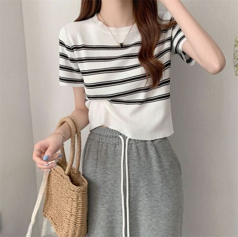 Figure - flattering Slimming French - style Short - sleeve Top - Eshtree