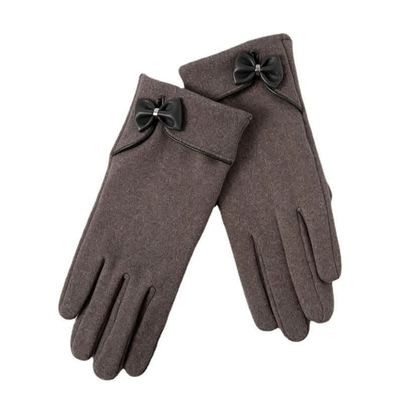 Fleece - lined De Suede Bow Gloves Touch Screen Warm Outdoor All - matching - Eshtree