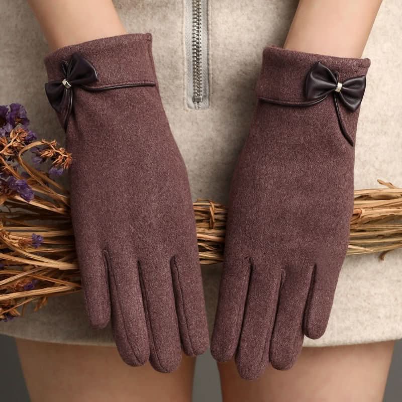 Fleece - lined De Suede Bow Gloves Touch Screen Warm Outdoor All - matching - Eshtree