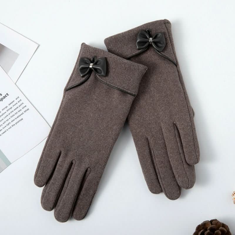 Fleece - lined De Suede Bow Gloves Touch Screen Warm Outdoor All - matching - Eshtree