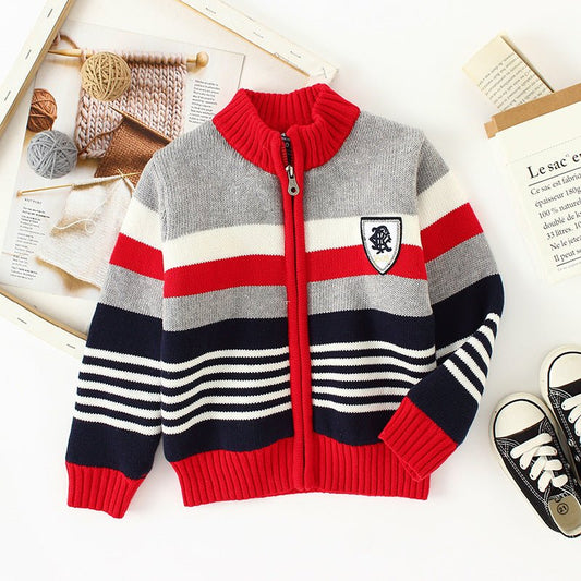 Fleece Sweater Cotton Jacket Children's Cardigan Knitwear Boys Pure Cotton - Eshtree