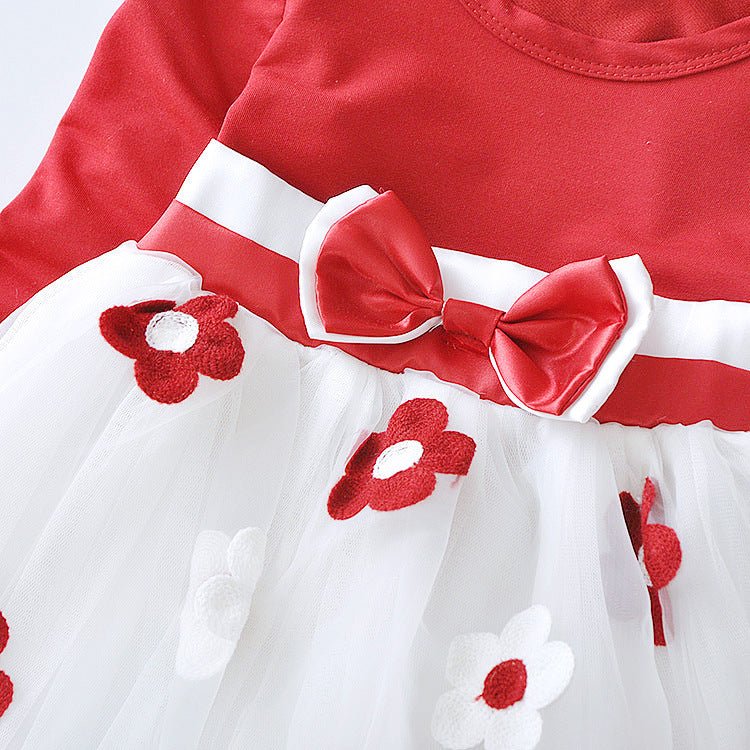 Flower bow long sleeve dress - Eshtree