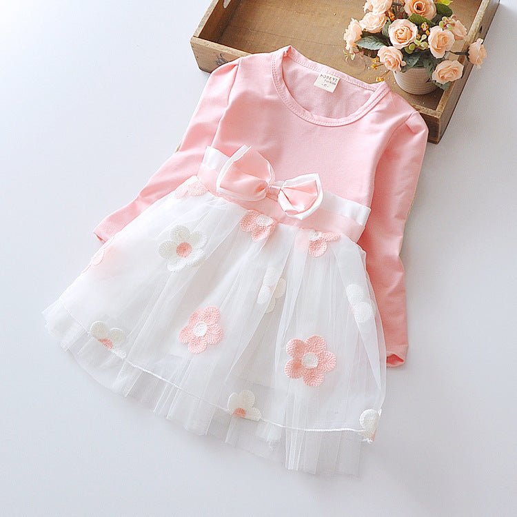 Flower bow long sleeve dress - Eshtree