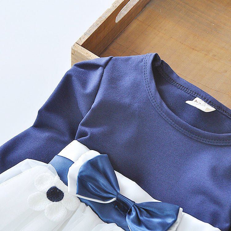 Flower bow long sleeve dress - Eshtree