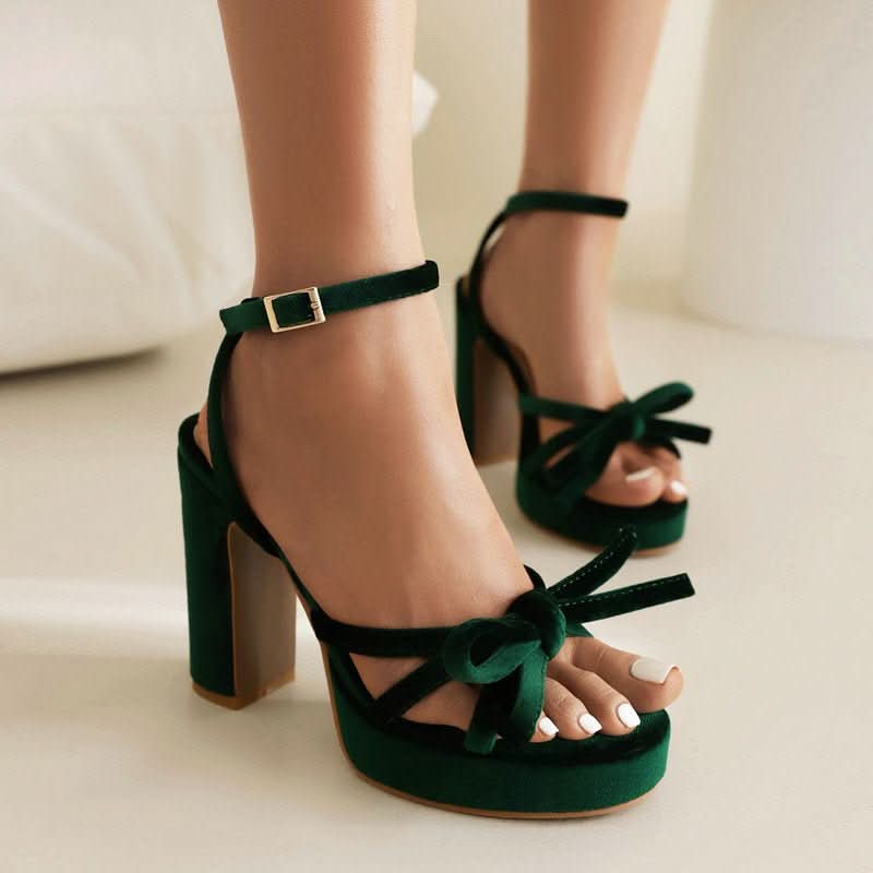 French - style Open - toe Block - heel Sandals With A Bow - cutout Strappy Design - Eshtree