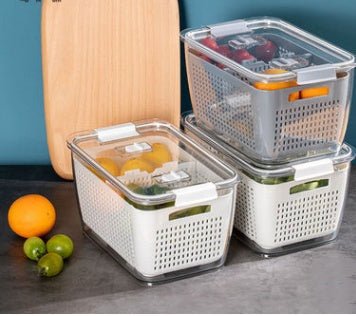 Fresh - keeping Box Large - capacity Separated Storage Box Fruit And Vegetable Cleaning Double - layer Drain Basket - Eshtree