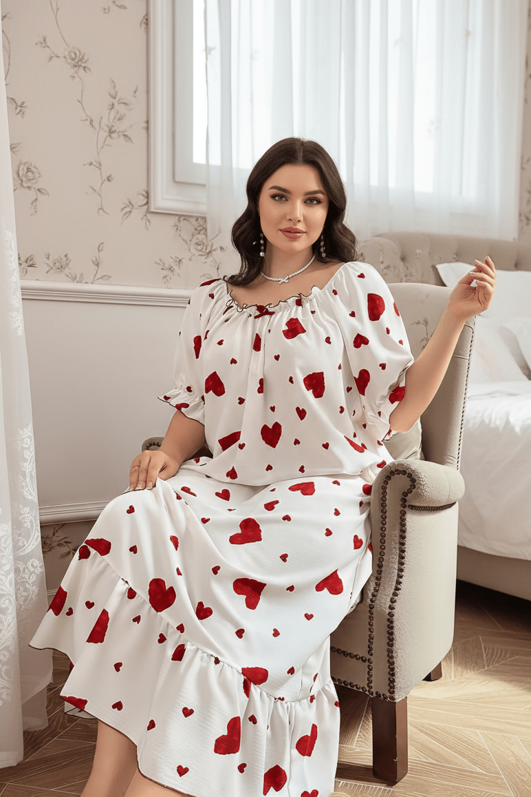 فستان نوم مريح وناعم بقصة واسعة وأكمام قصيرة - Eshtree