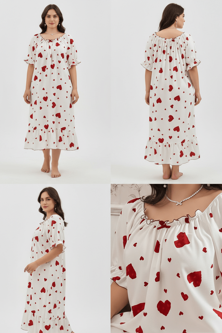 فستان نوم مريح وناعم بقصة واسعة وأكمام قصيرة - Eshtree