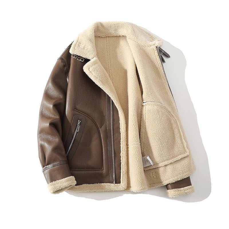 Fur Integrated Suede Jacket Male Velvet Padded Thickened Top - Eshtree