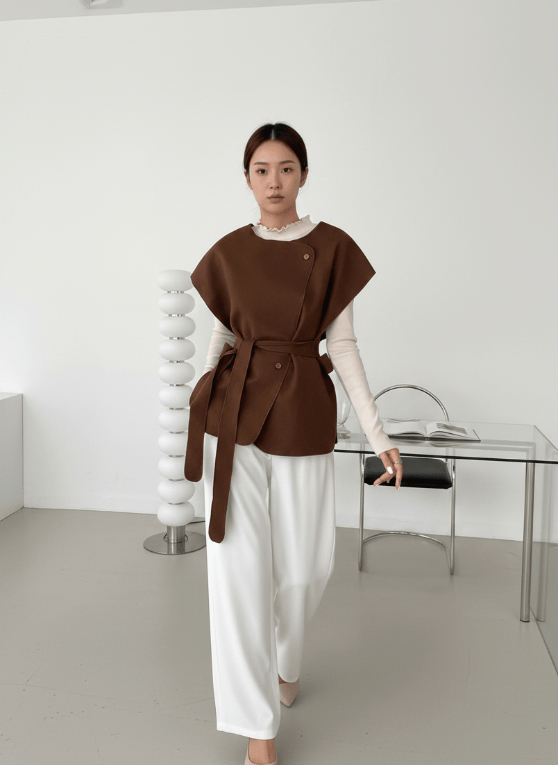 جاكيت كات حريمي جوخ بتصميم شيك بحزام - Eshtree