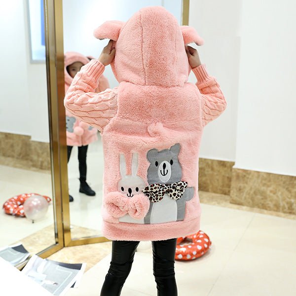 Girl Cute Cartoon Hooded Jacket Girl Warm Woolen Coat - Eshtree