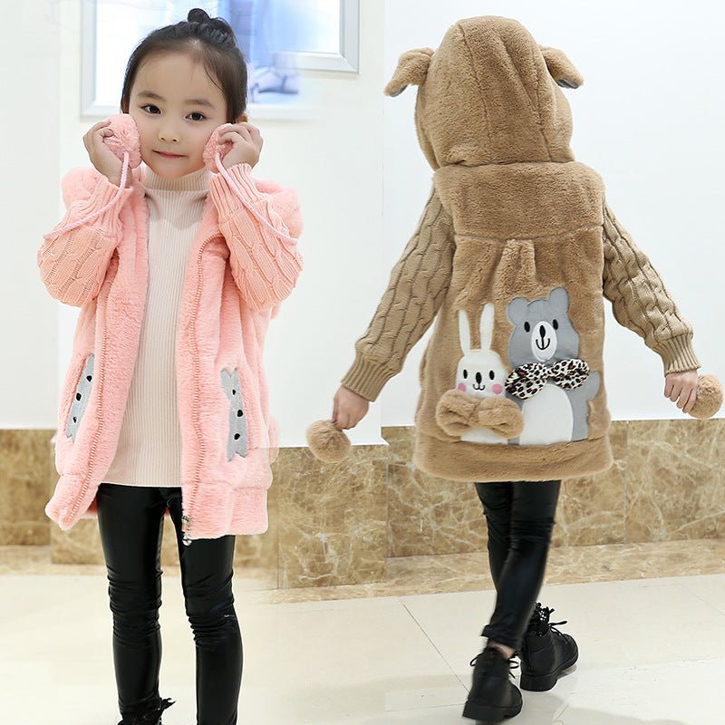 Girl Cute Cartoon Hooded Jacket Girl Warm Woolen Coat - Eshtree