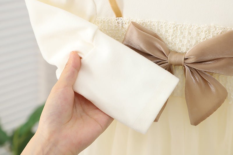 Girls Autumn Clothing Dress Puff Sleeve Bow - Eshtree