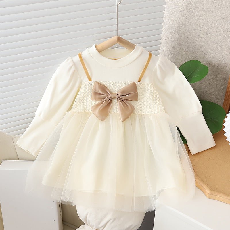 Girls Autumn Clothing Dress Puff Sleeve Bow - Eshtree