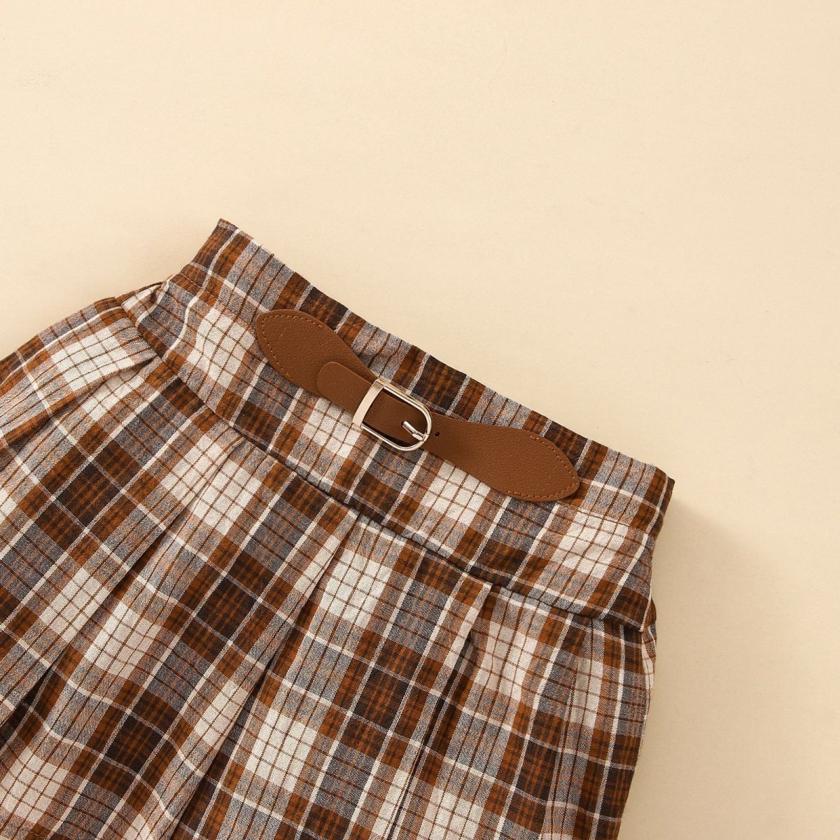 Girls' Cotton Sunken Stripe Micro Turtleneck Long Sleeve Pleated Skirt Suit - Eshtree