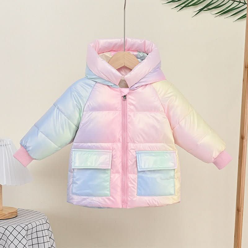 Girls' Down Jacket Thickened Autumn Rainbow Shiny Coat - Eshtree