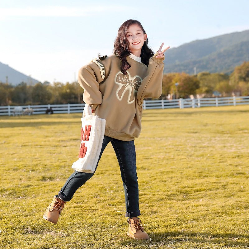 Girls' Fleece - lined Sweater Autumn And Winter Clothing - Eshtree