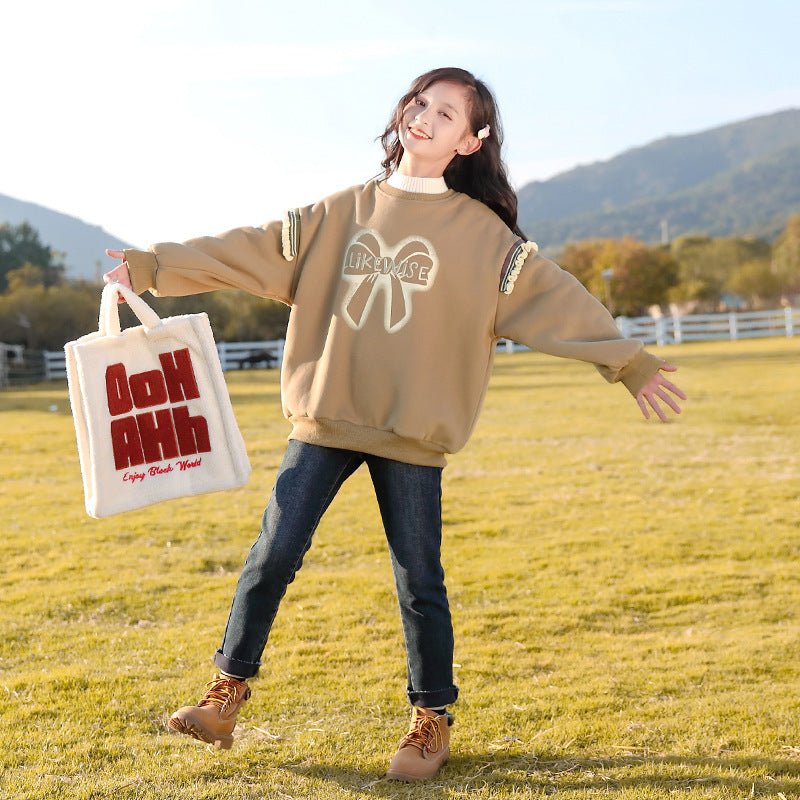 Girls' Fleece - lined Sweater Autumn And Winter Clothing - Eshtree