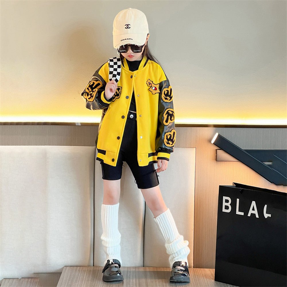 Girls Motorcycle Suit Western Style Stitching Leather Sleeve Jacket - Eshtree