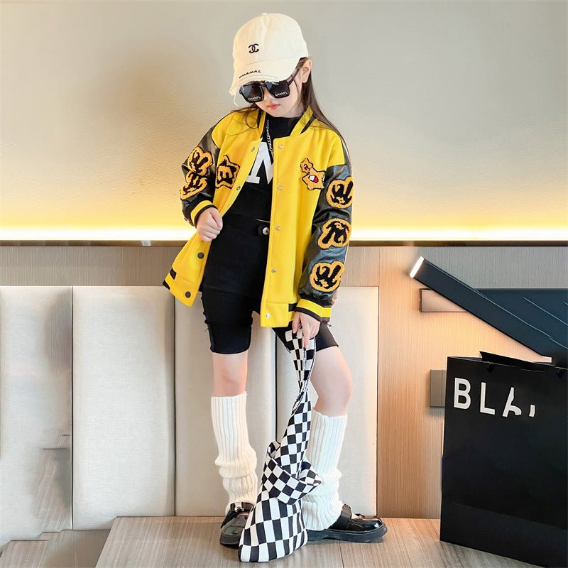 Girls Motorcycle Suit Western Style Stitching Leather Sleeve Jacket - Eshtree