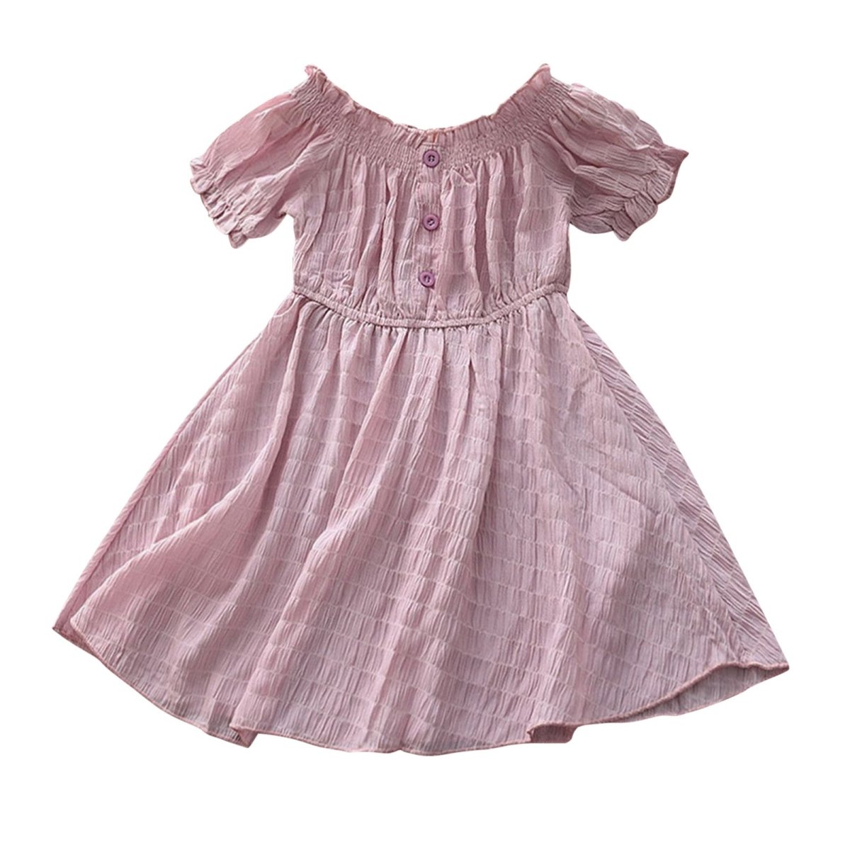 Girls' Solid Color Lace Collar Short Sleeve Chiffon Dress - Eshtree