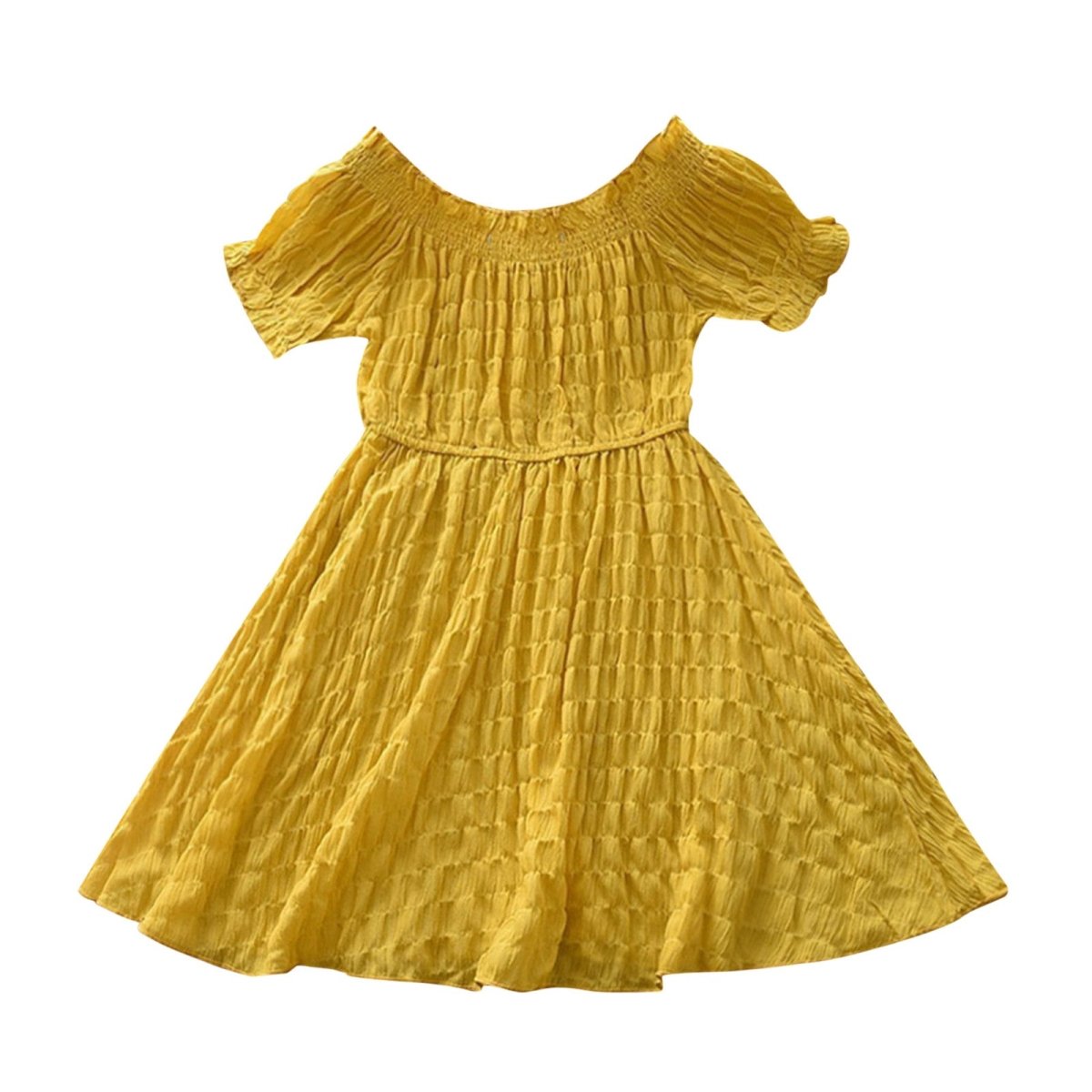 Girls' Solid Color Lace Collar Short Sleeve Chiffon Dress - Eshtree