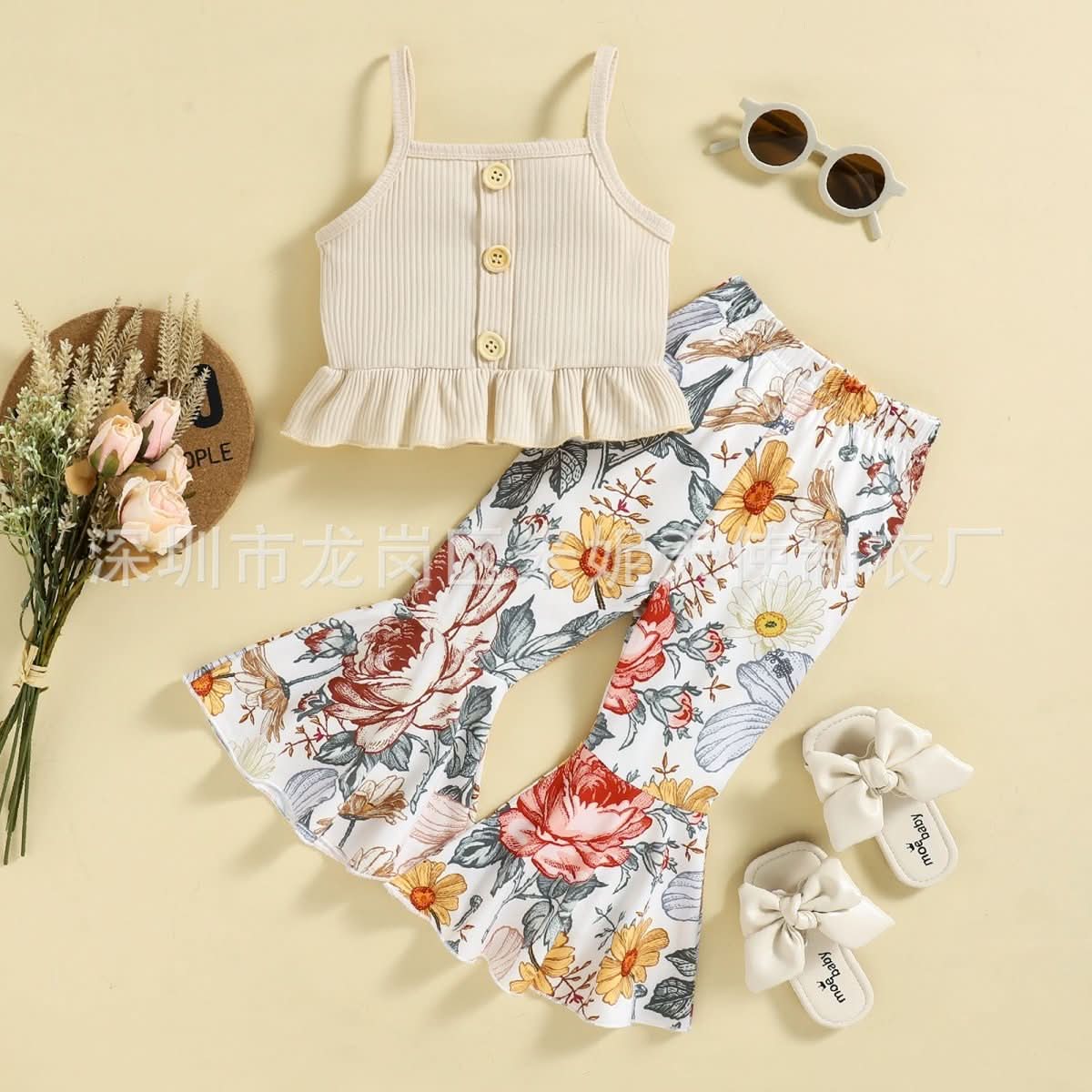 Girls' Sunken Stripe Suspenders Top Suit - Eshtree