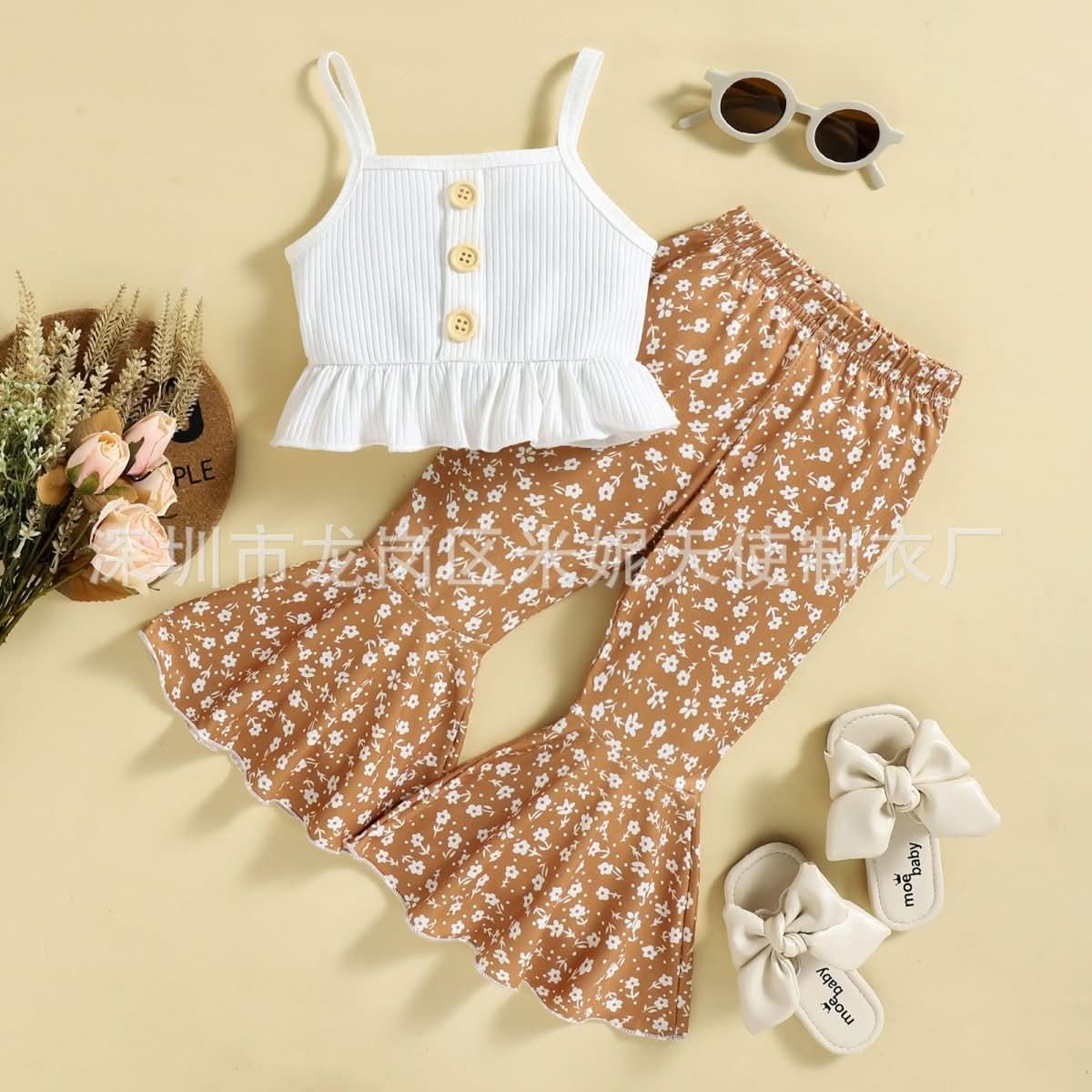 Girls' Sunken Stripe Suspenders Top Suit - Eshtree