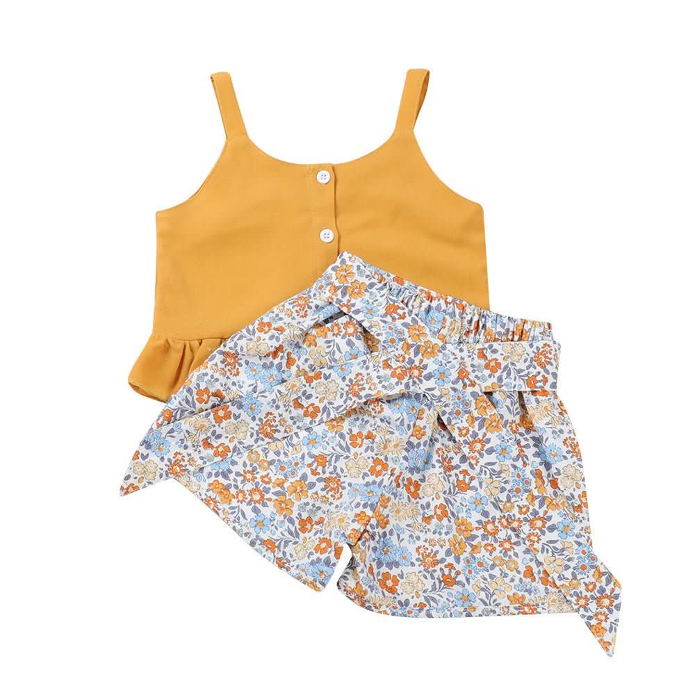 Girls' Suspender Top Floral Shorts Set For Children - Eshtree