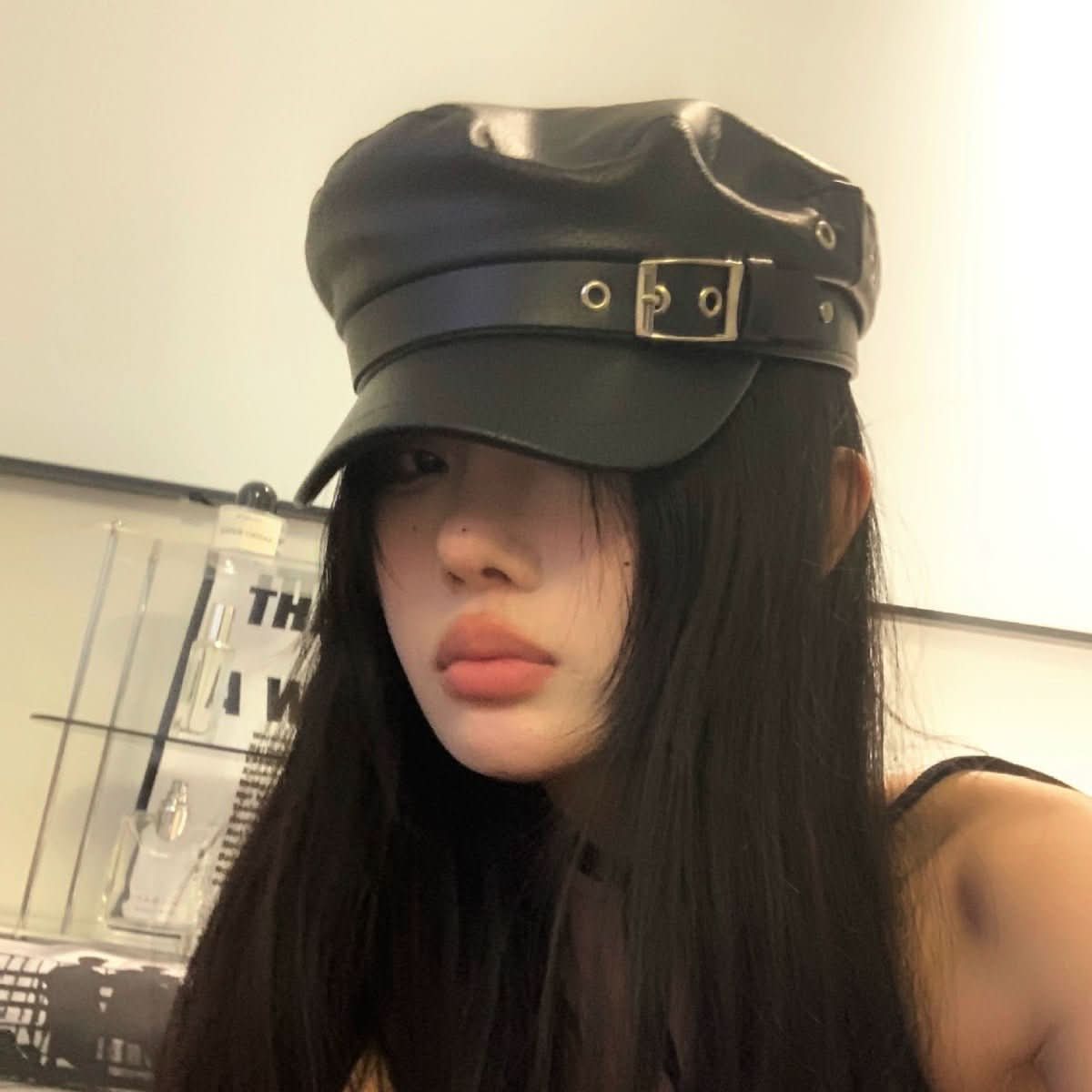 Girly - style Niche Leather - buckle Beret For Women Leather Octagonal Cap - Eshtree