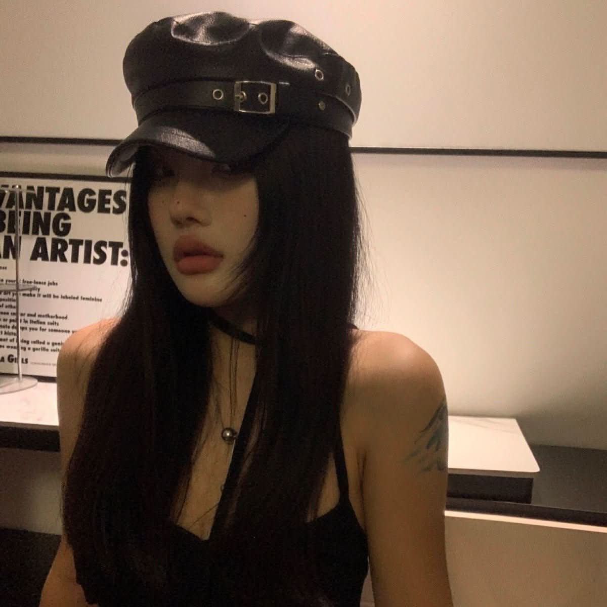 Girly - style Niche Leather - buckle Beret For Women Leather Octagonal Cap - Eshtree