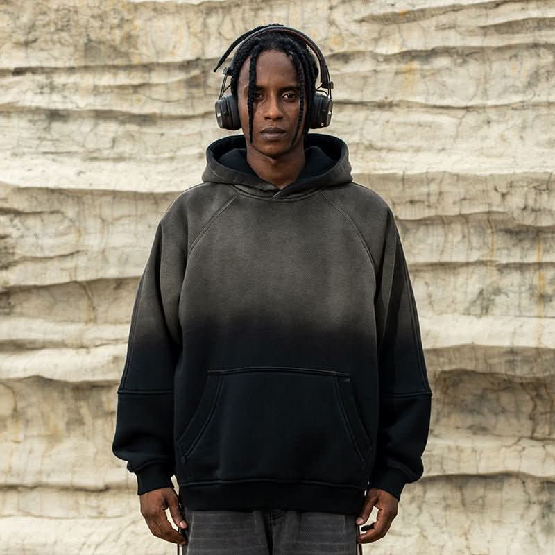 Gradient Two Colors Distressed Hooded Sweater - Eshtree