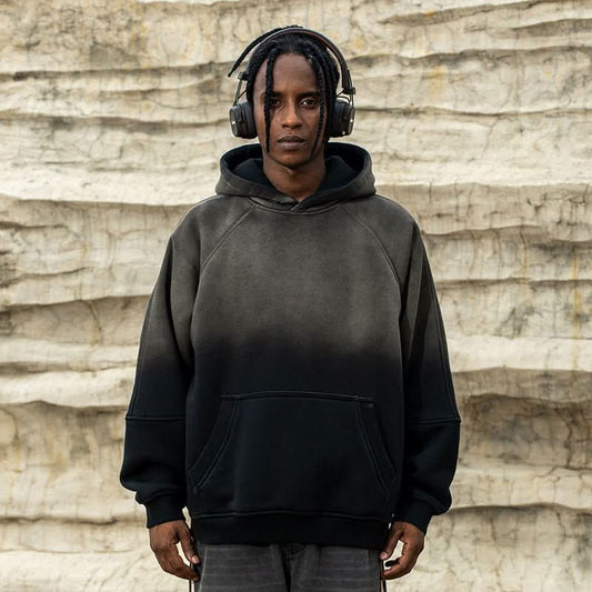 Gradient Two Colors Distressed Hooded Sweater - Eshtree