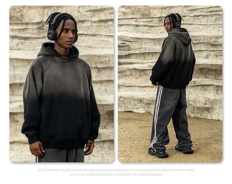 Gradient Two Colors Distressed Hooded Sweater - Eshtree