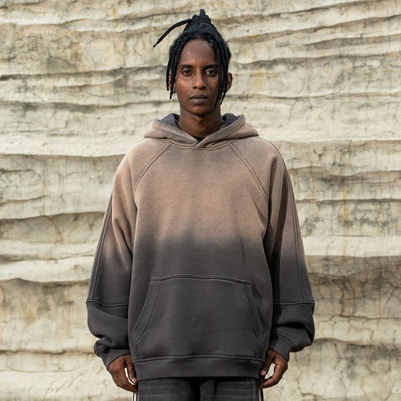 Gradient Two Colors Distressed Hooded Sweater - Eshtree