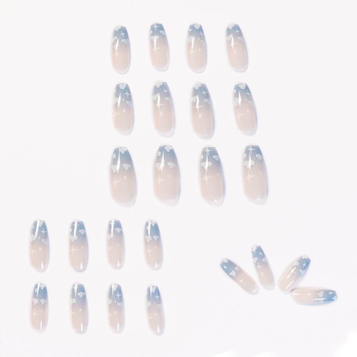 Gray Blue Cotton Cloud Wearing Nail Finished Soft Nail Fake Nail Patch Removable - Eshtree