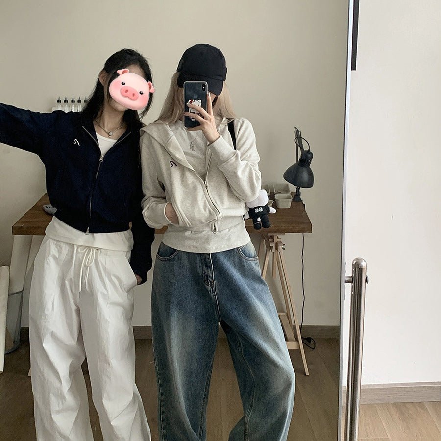 Gray Hooded Long Sleeve Sweater Coat For Women Spring And Autumn - Eshtree