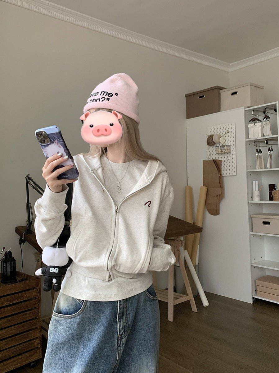 Gray Hooded Long Sleeve Sweater Coat For Women Spring And Autumn - Eshtree