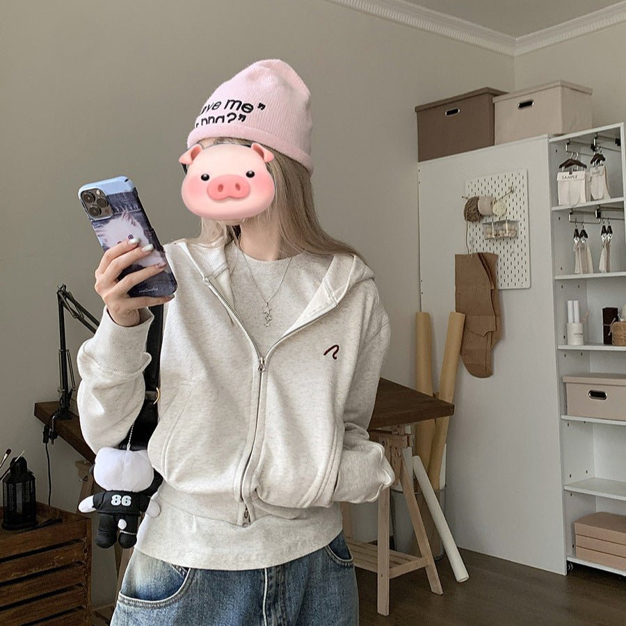 Gray Hooded Long Sleeve Sweater Coat For Women Spring And Autumn - Eshtree