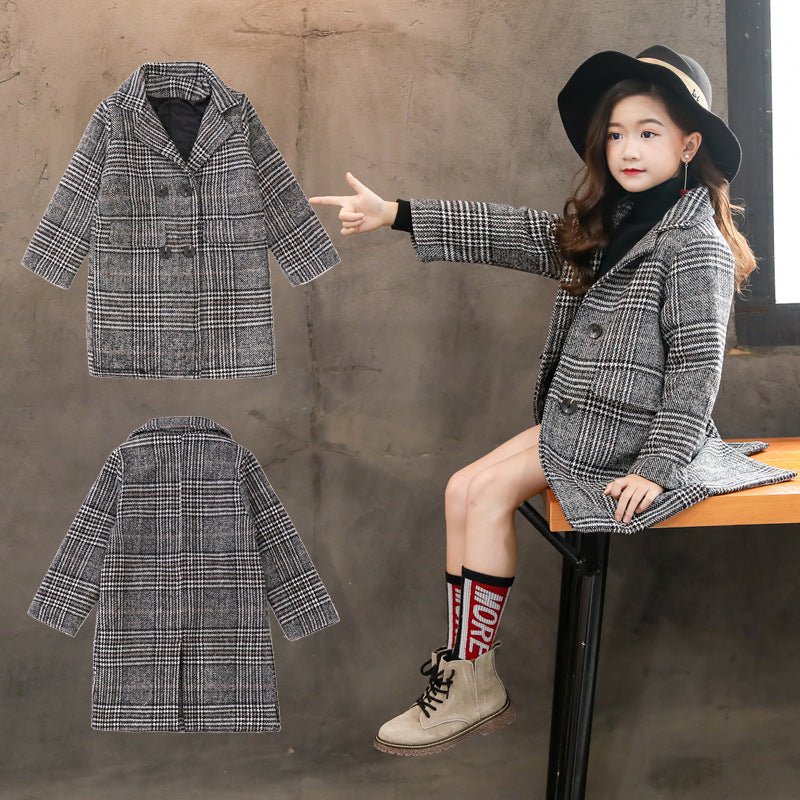 Gray plaid houndstooth coat for girls - Eshtree