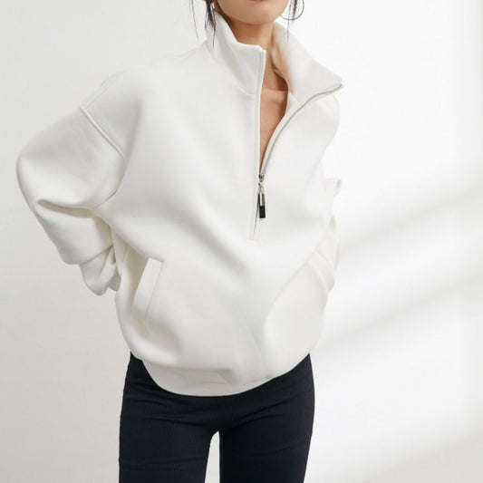 Half - zip Relaxed - fit Sweatshirt With A Stand - up Collar For Spring And Fall - Eshtree