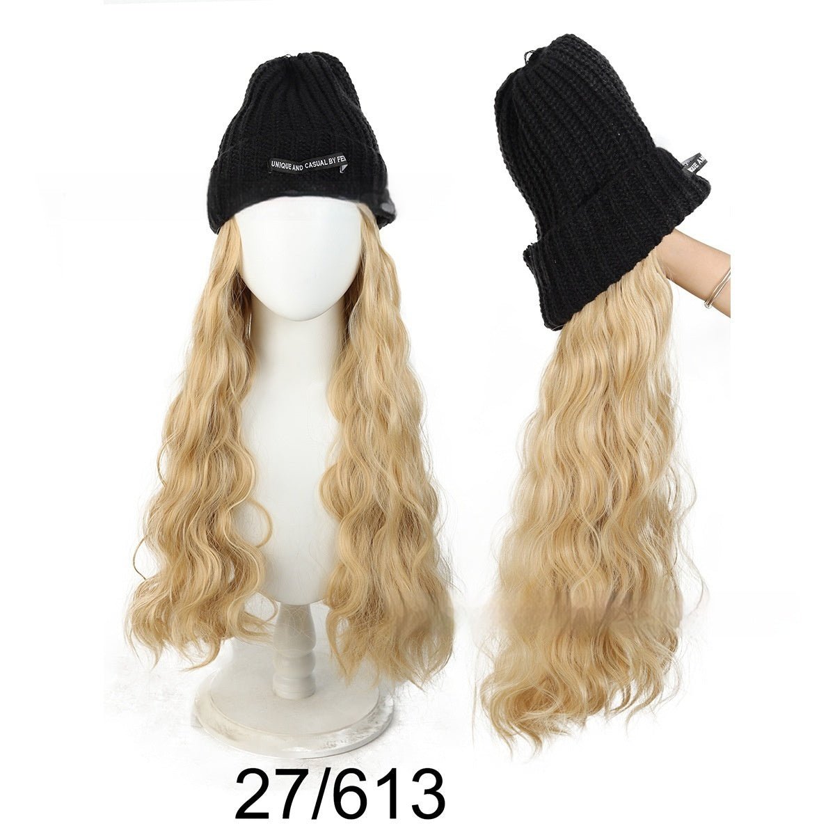 Hat Wig Long Curly Hair Female Hat Wig Big Wave - Eshtree