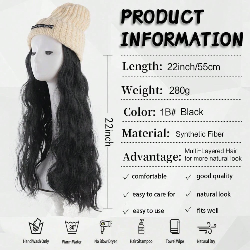 Hat Wig Long Curly Hair Female Hat Wig Big Wave - Eshtree