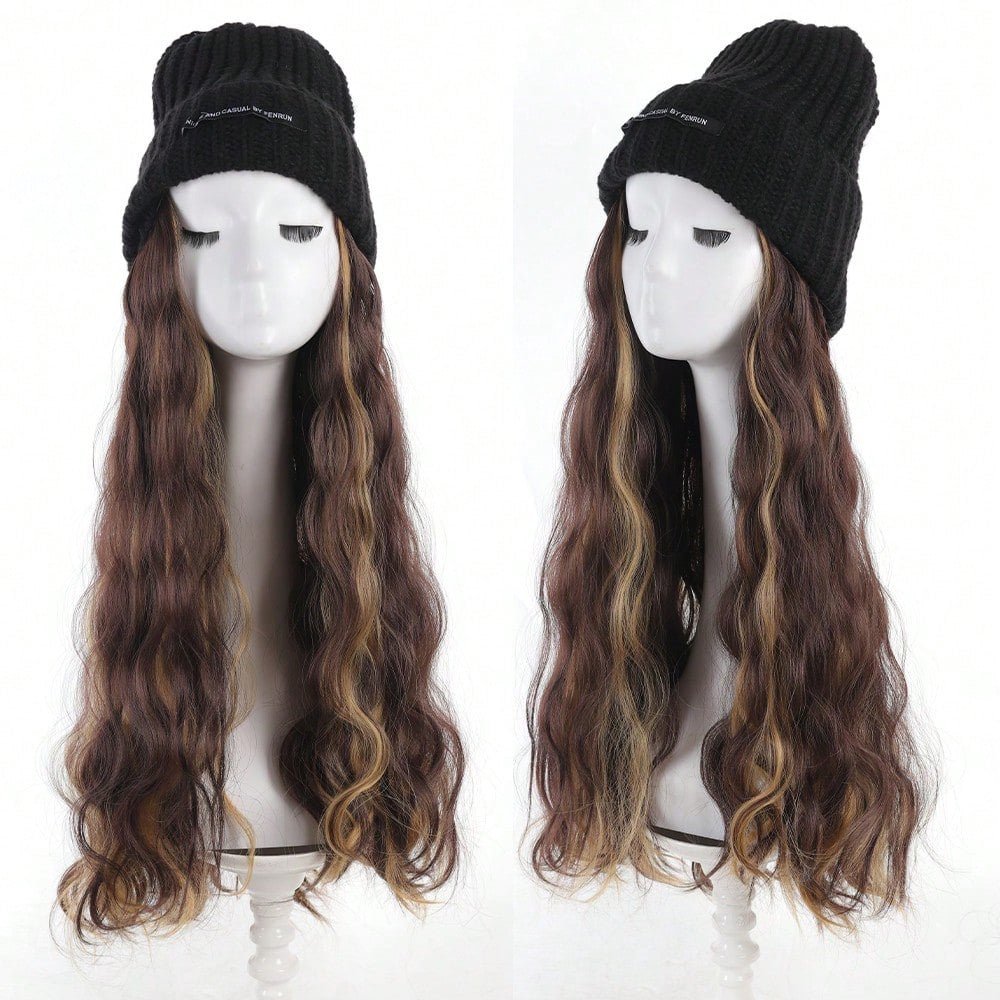 Hat Wig Long Curly Hair Female Hat Wig Big Wave - Eshtree