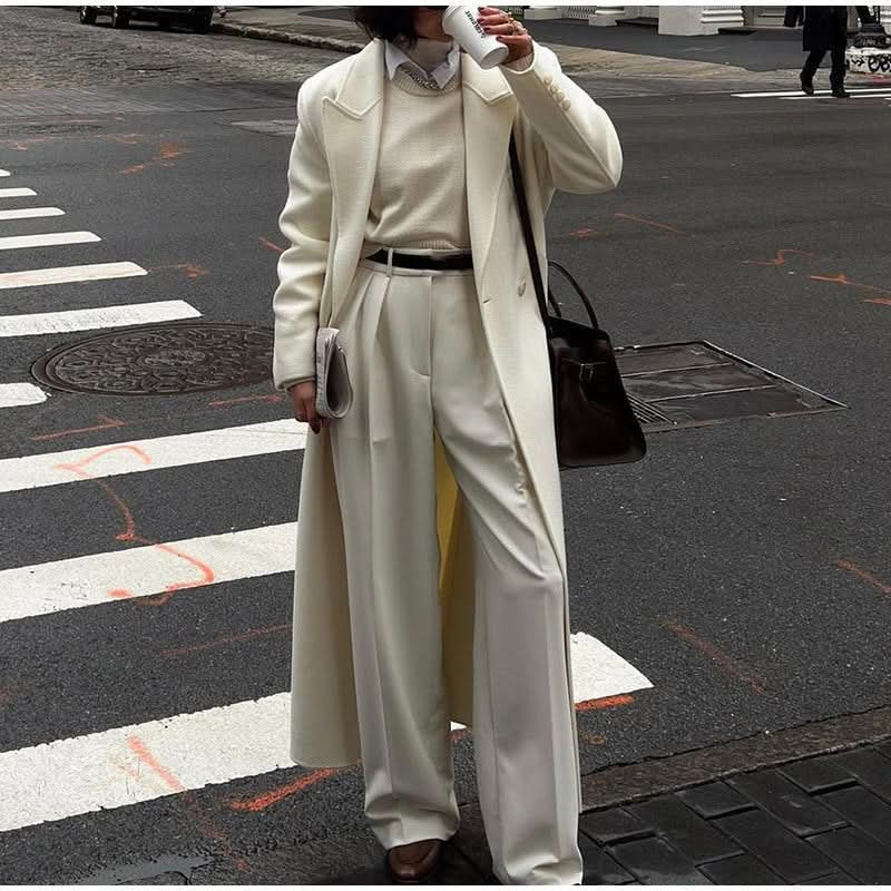 High - grade Double - sided Woolen White Elegant Slimming Draping Trench Coat - Eshtree