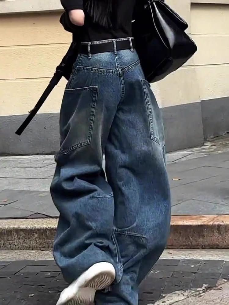 High Waist Crimp Wide Leg Jeans For Women Plus Size Mop Trousers - Eshtree