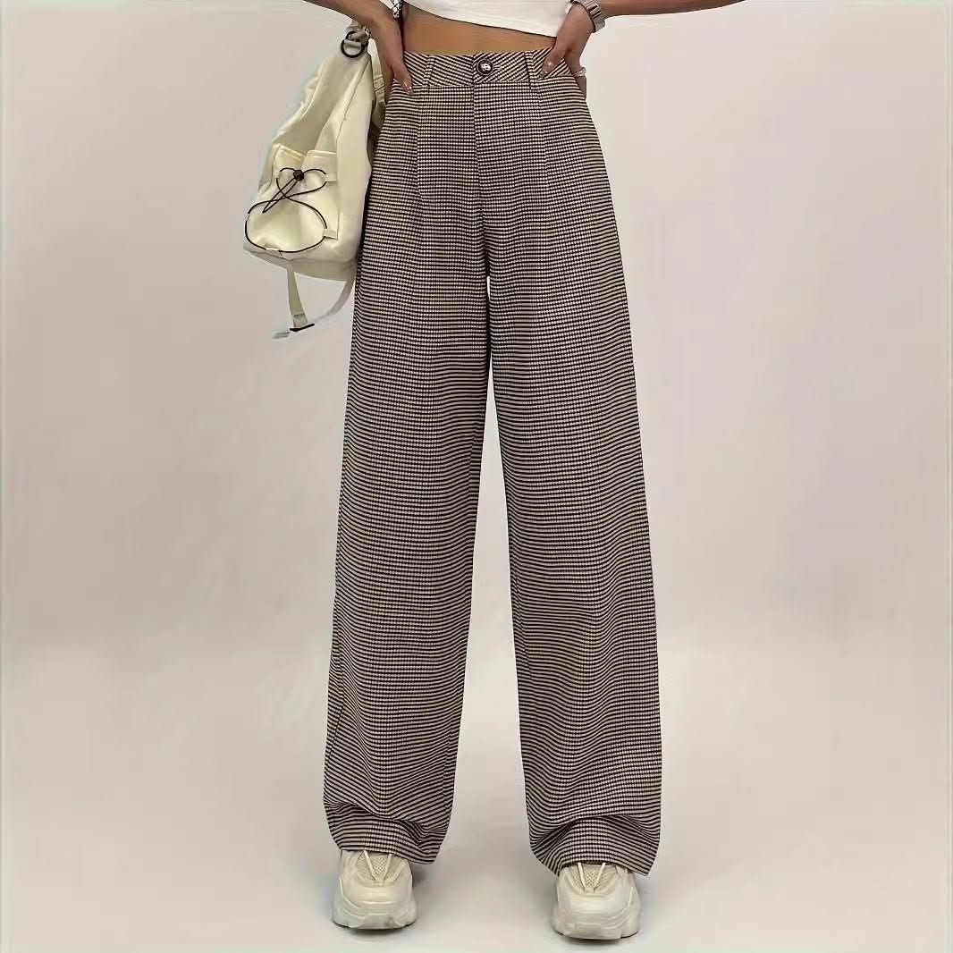 High - waisted Plaid - print Straight - leg Pants - Eshtree