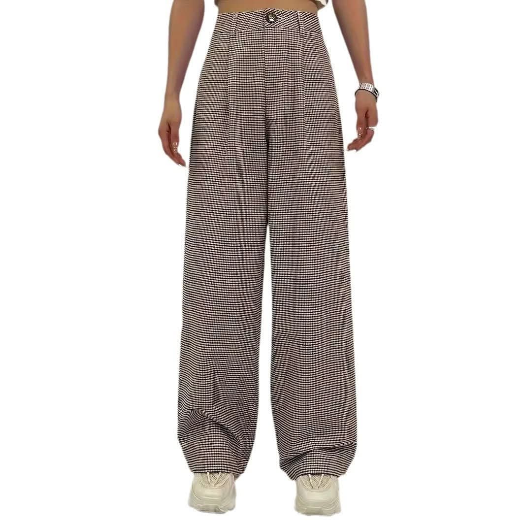 High - waisted Plaid - print Straight - leg Pants - Eshtree